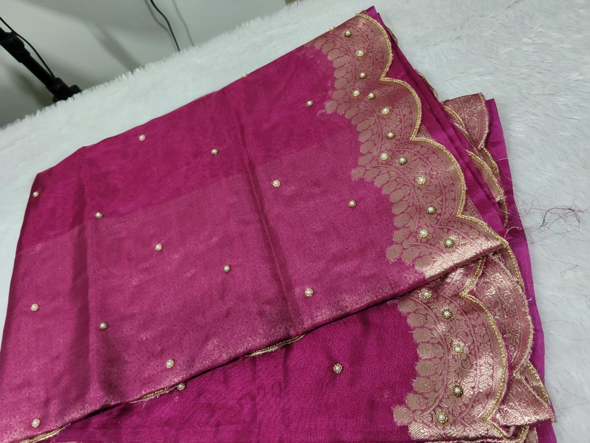 Pink issue scalo hand embroidery saree