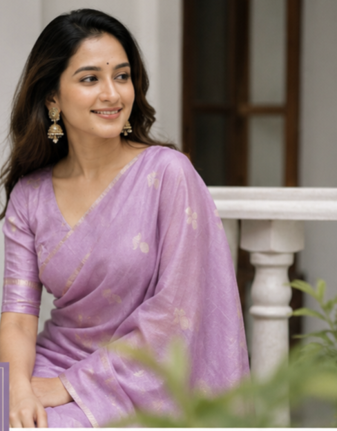 Tusser silk saree lotus pink