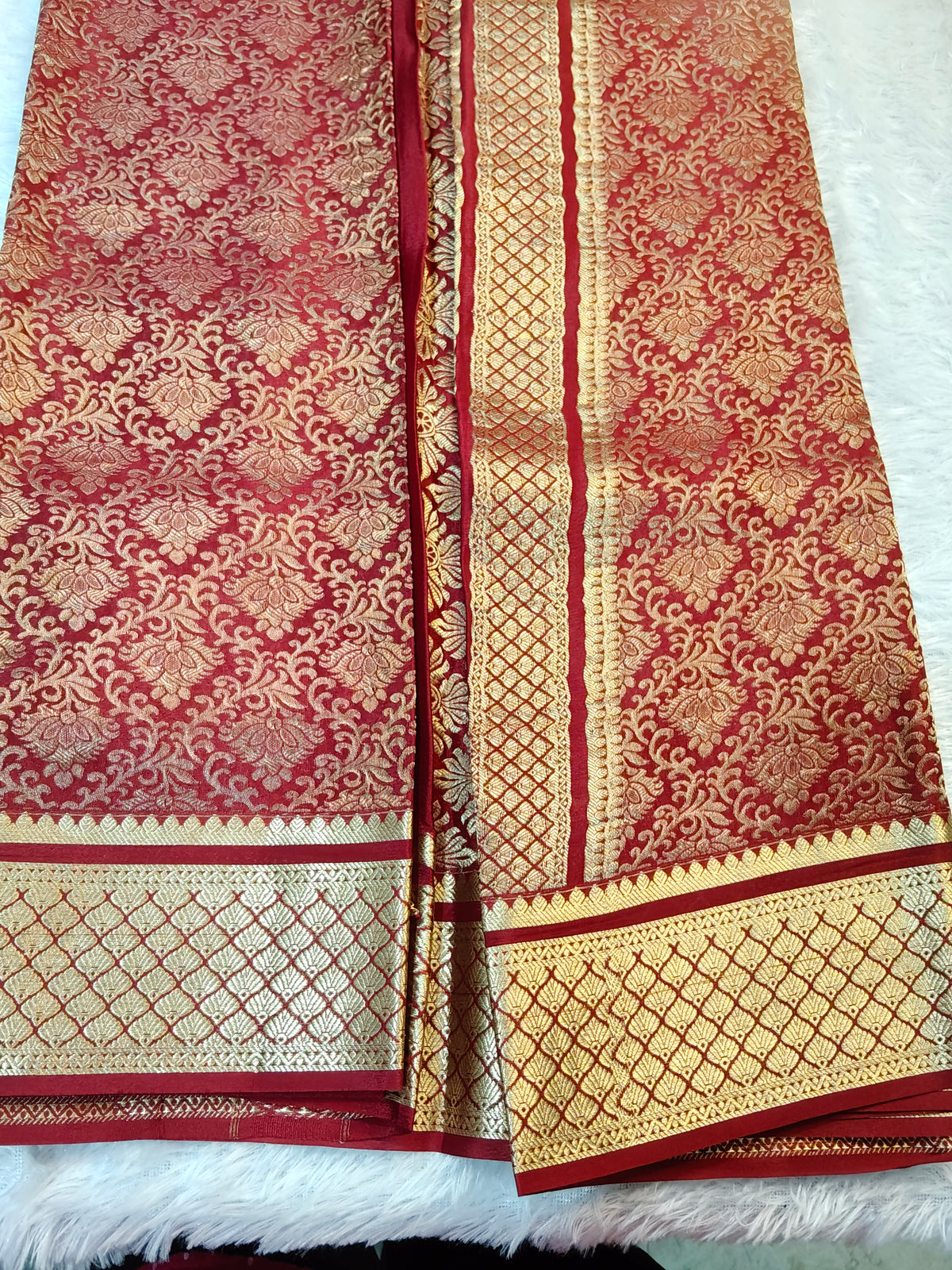 Brocade mysore carpe silk saree (marron with gold )