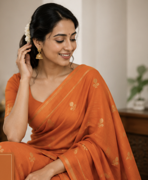 Tusser silk saree (orange)