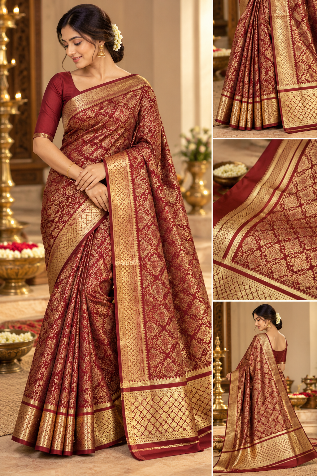 Brocade mysore carpe silk saree (marron with gold )