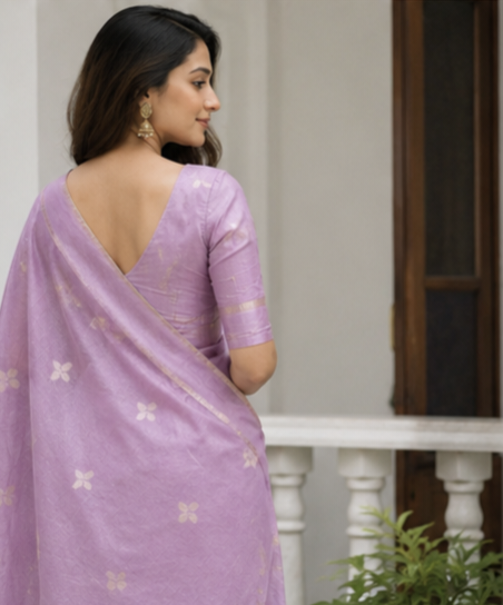 Tusser silk saree lotus pink