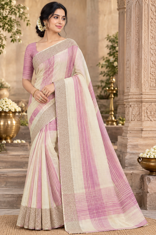 Banarsi pure Kota cotton(  light pink and cream saree)
