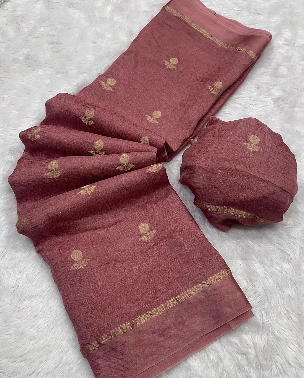 Tusser silk saree (pastel pink)