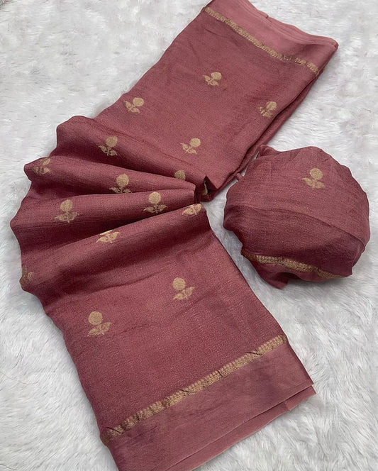 Tusser silk saree (pastel pink)
