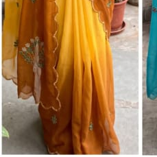 Soft georgette saree with seroski handwork 💛 Fenugreek