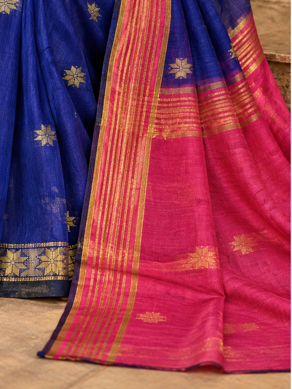 Premium cotton saree (blue and pink)