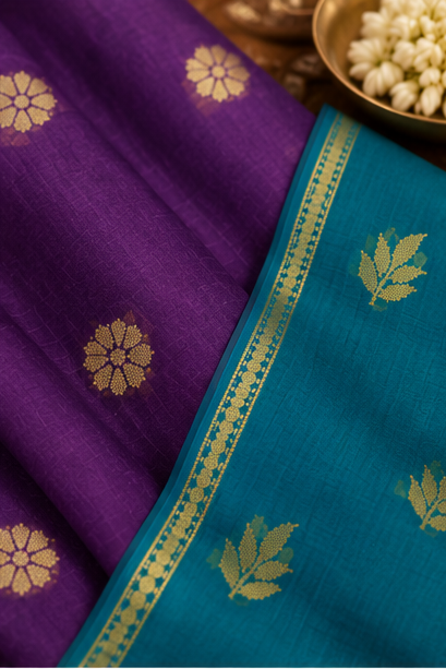 Premium cotton saree (purple and Rama green)