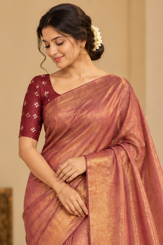 Gold Tissue cotton saree (maroon)