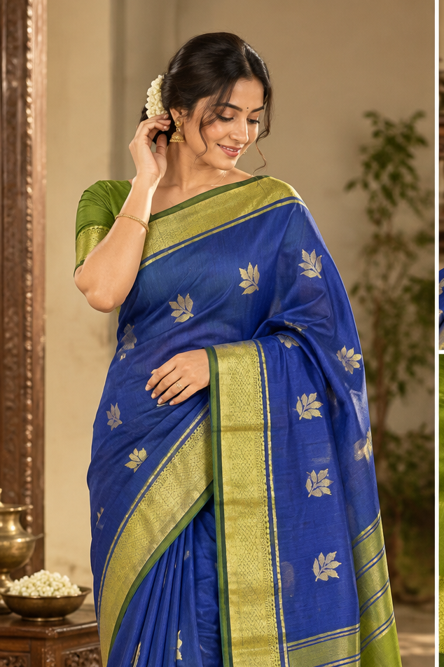 Premium cotton saree (blue and green)