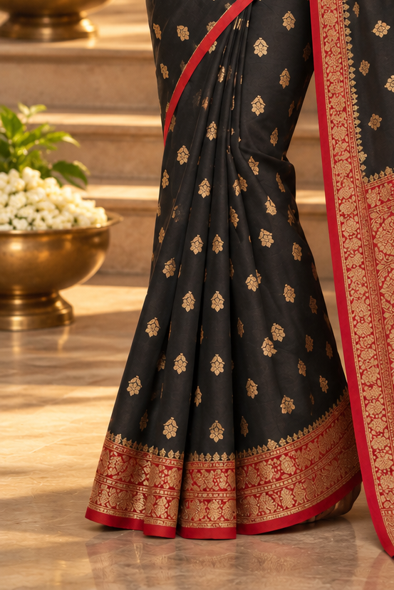 Banarasi brocade crepe  silk saree (black)
