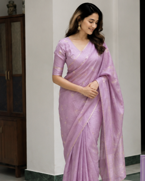 Tusser silk saree lotus pink