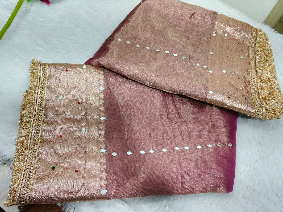 Tissue mirror work saree