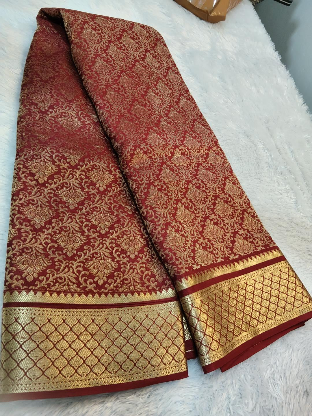 Brocade mysore carpe silk saree (marron with gold )