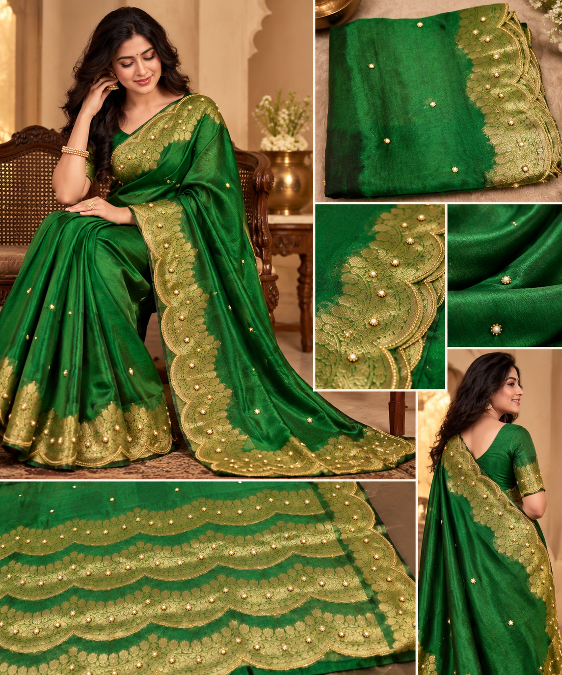 Tissue scalo hand embroidery saree