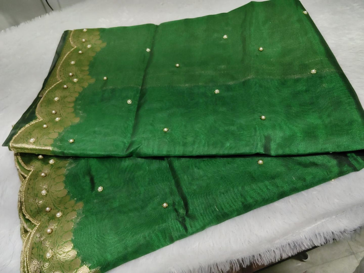 Tissue scalo hand embroidery saree