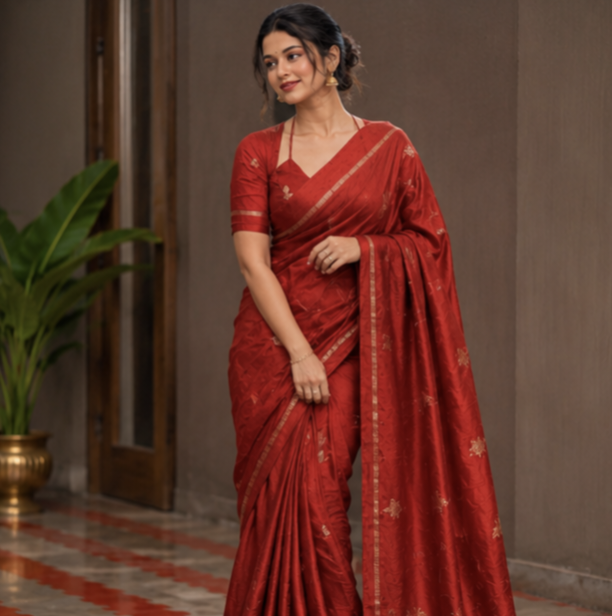 Tusser silk saree red