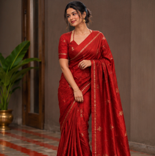 Tusser silk saree red
