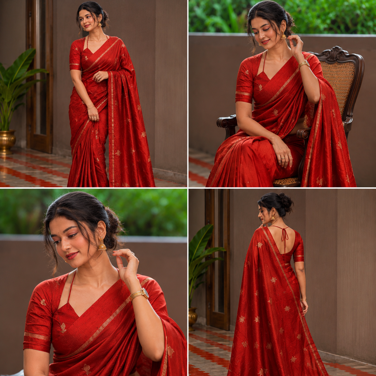 Tusser silk saree red