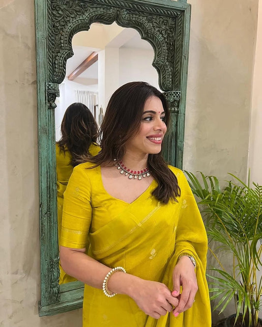 Tusser silk saree  (yellow)