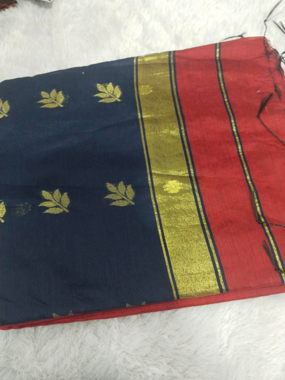Premium cotton saree (Red and blue)
