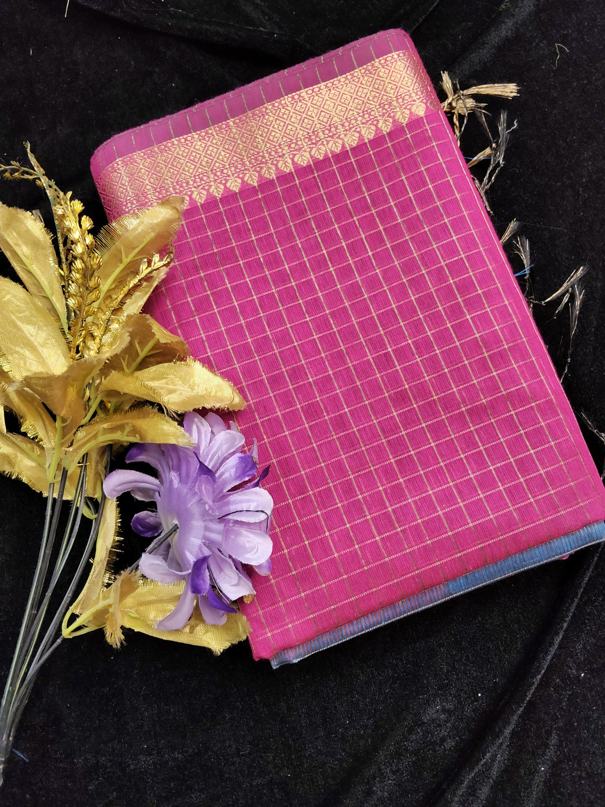 Premium maheshwari checks cotton silk saree (pink and blue)