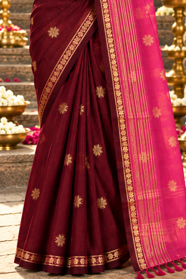 Premium cotton saree (maroon and pink)