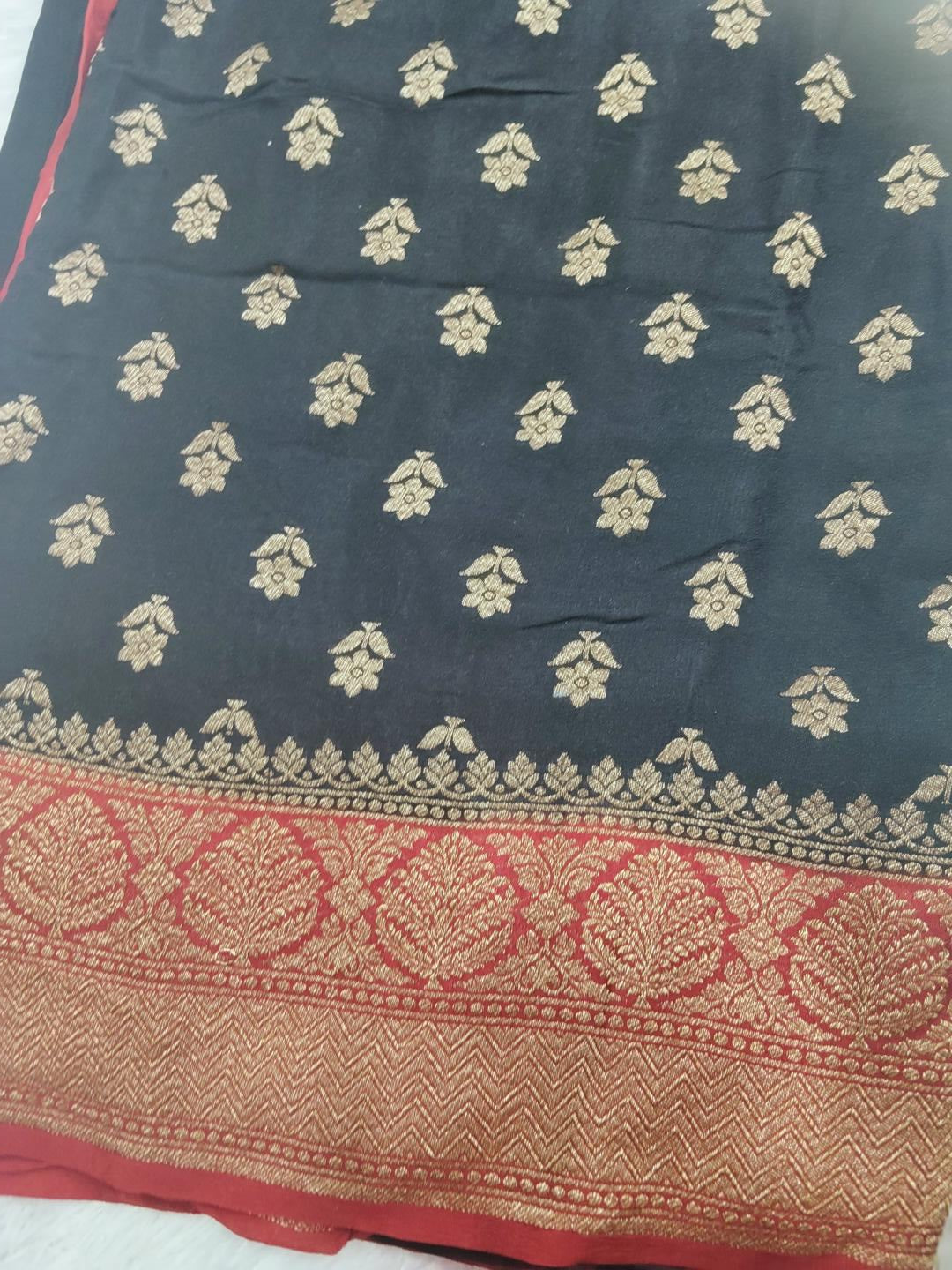Banarasi brocade crepe  silk saree (black)