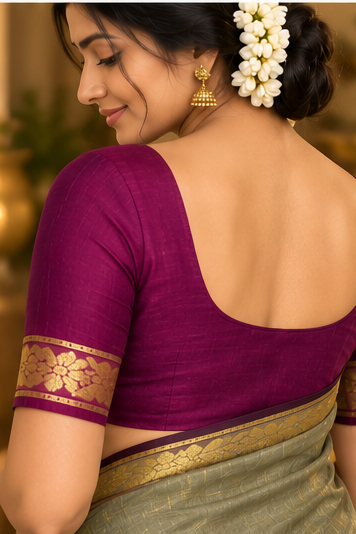 Premium cotton saree (grey and purple)