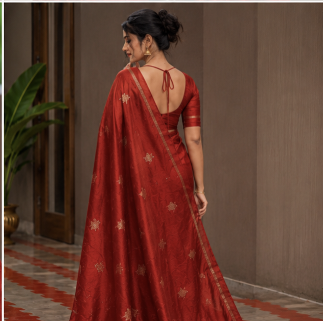 Tusser silk saree red