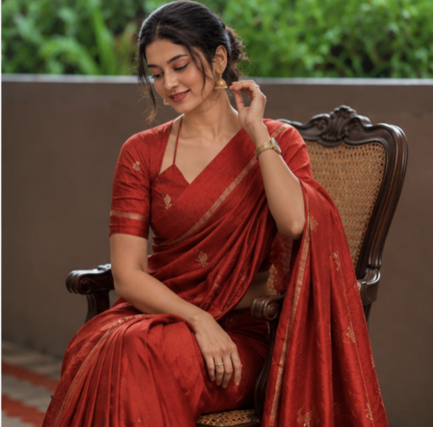 Tusser silk saree red
