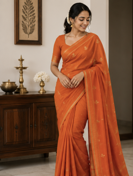 Tusser silk saree (orange)