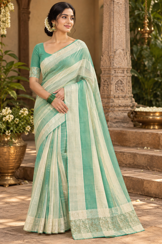 Banarsi pure Kota cotton sarees(rama green and cream saree)