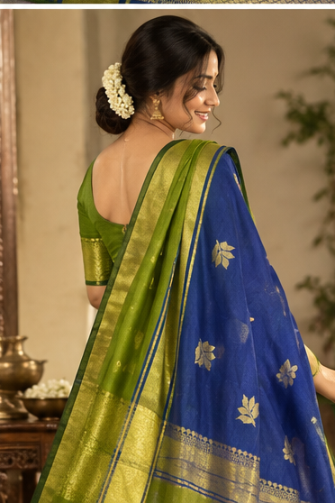 Premium cotton saree (blue and green)