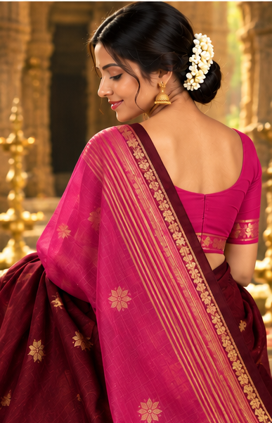 Premium cotton saree (maroon and pink)