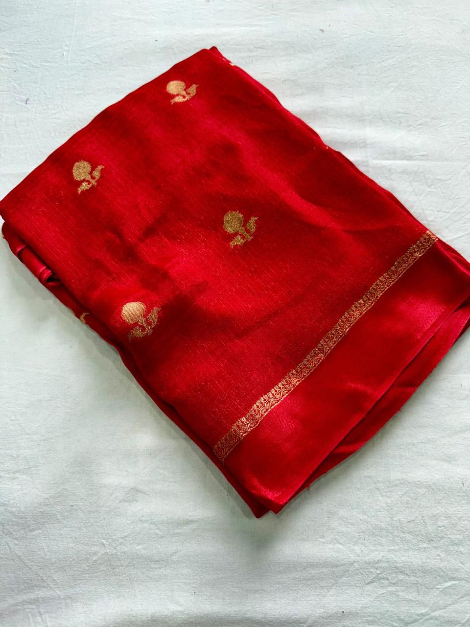 Tusser silk saree red