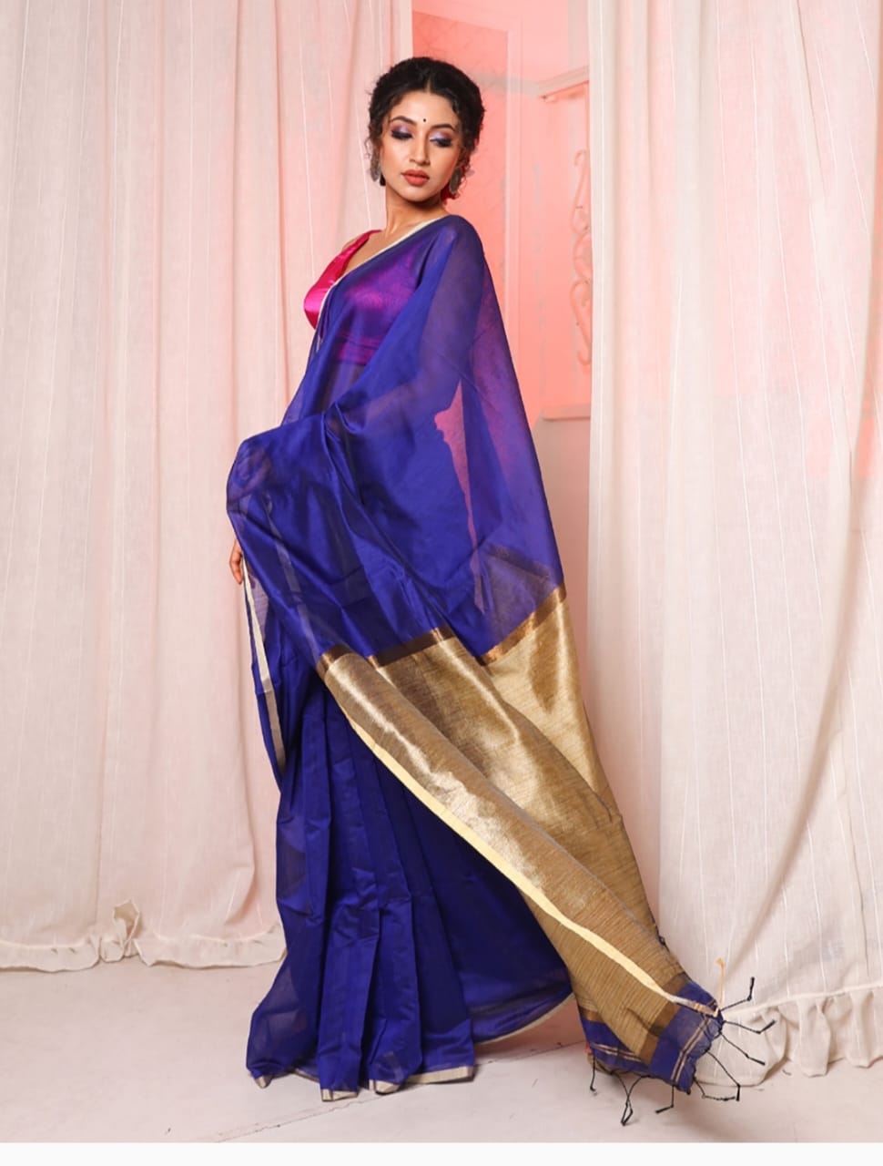Ink Blue Khadi Jhari Sarees