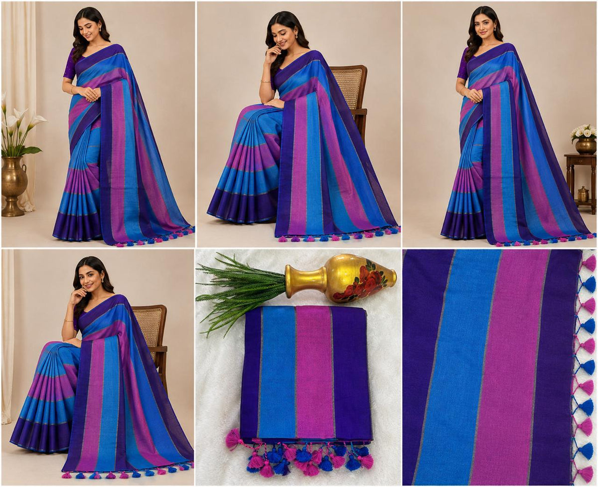 striped mull cotton saree