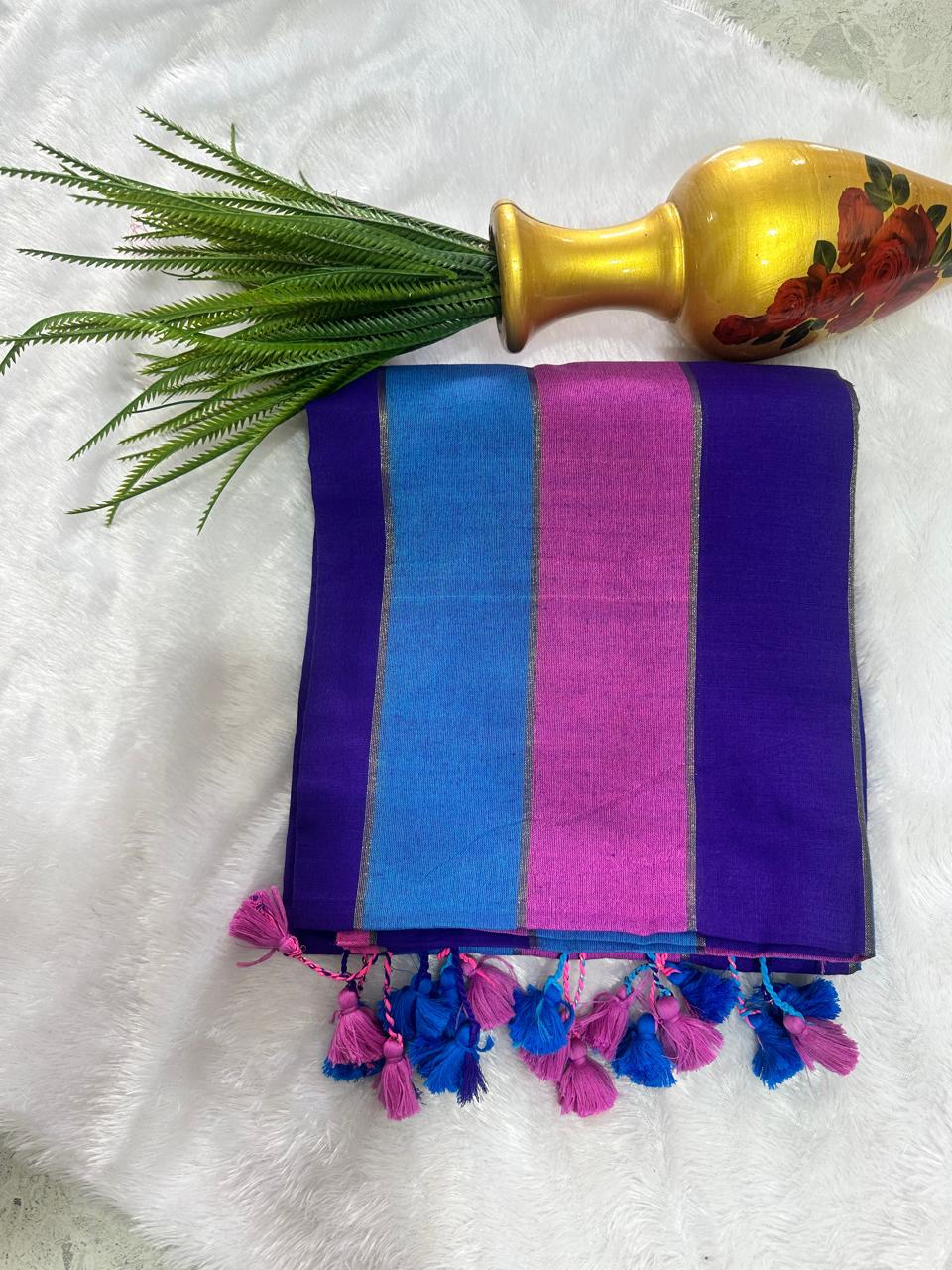 striped mull cotton saree