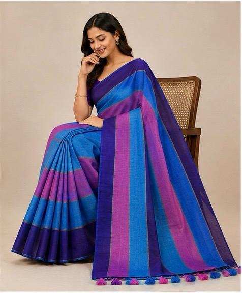 striped mull cotton saree