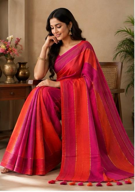 striped mull cotton saree