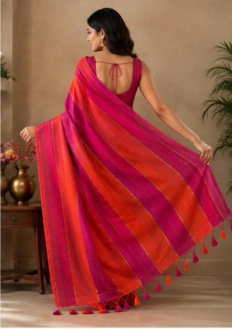 striped mull cotton saree