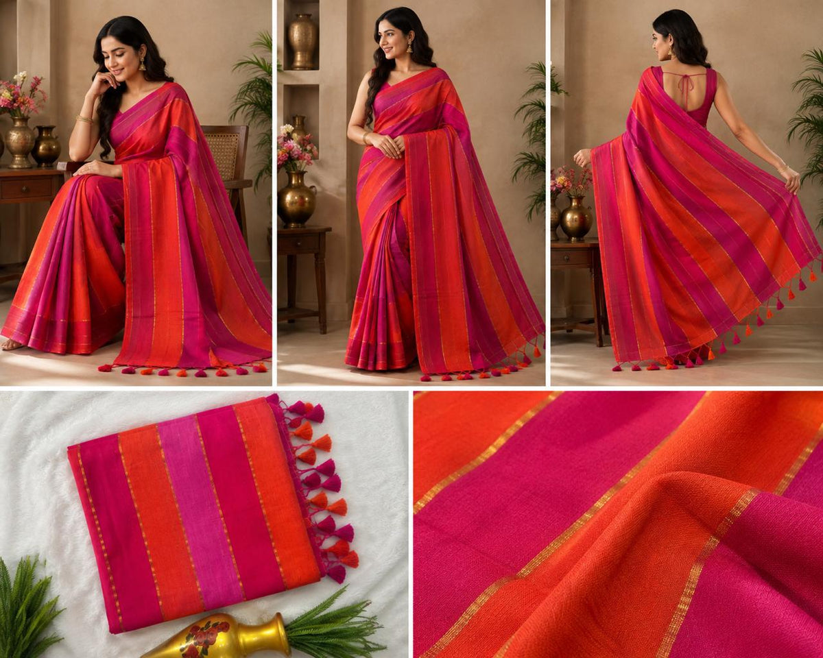 striped mull cotton saree