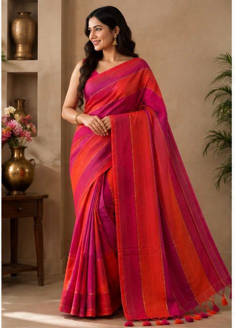 striped mull cotton saree