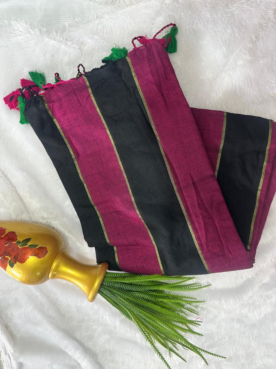 striped mull cotton saree