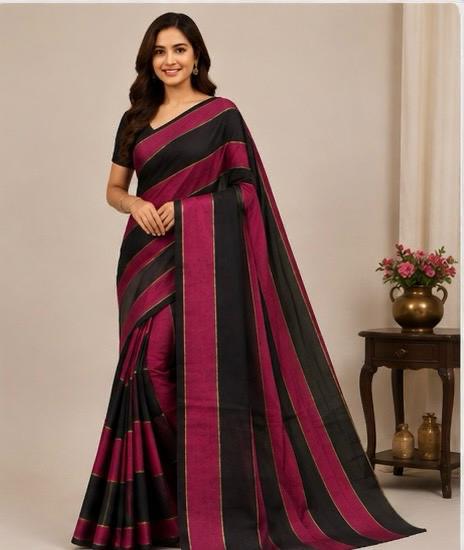 striped mull cotton saree