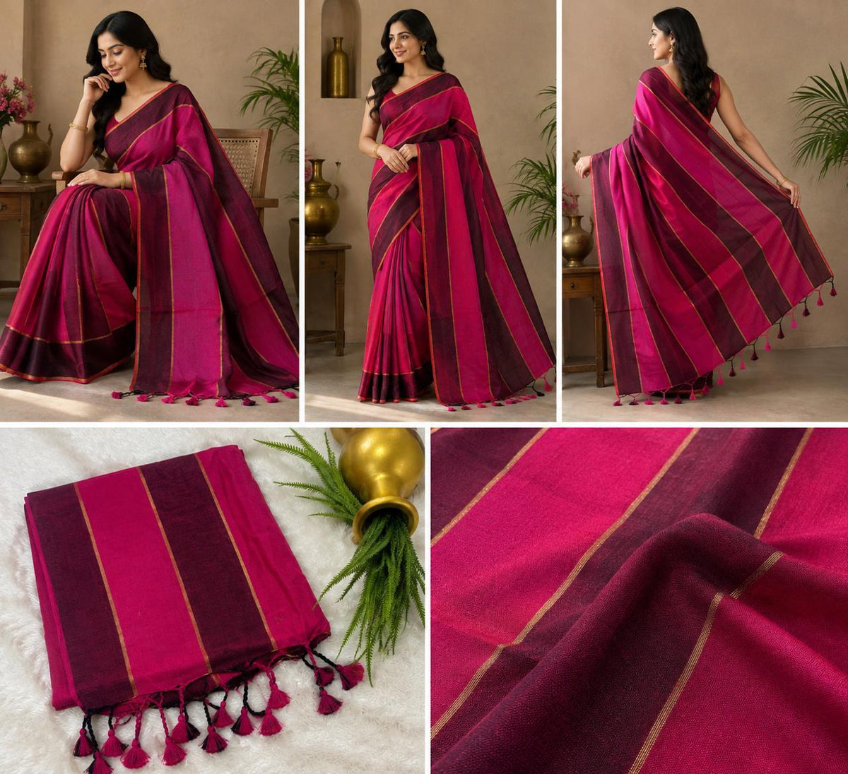 striped mull cotton saree