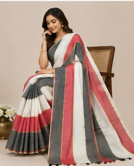 striped mull cotton saree