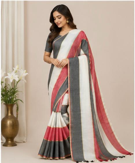 striped mull cotton saree