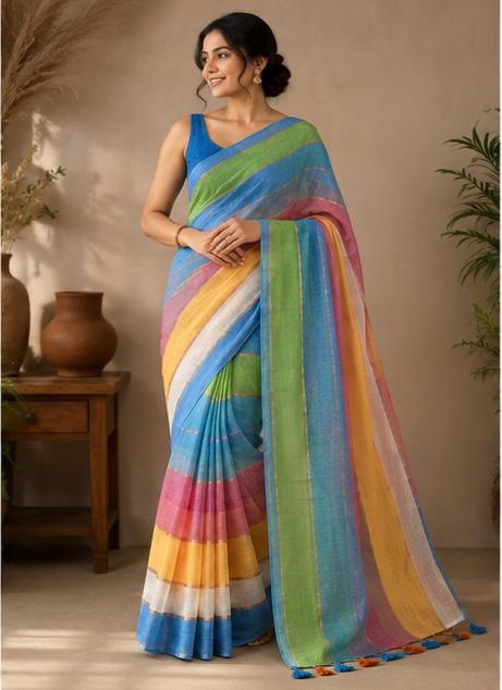 striped mull cotton saree